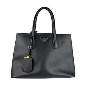 Prada Saffiano Cuir Double Handle Tote Shoulder bag black